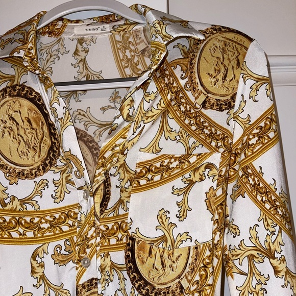 Gold and White Button Down Mini Dress - Picture 2 of 2